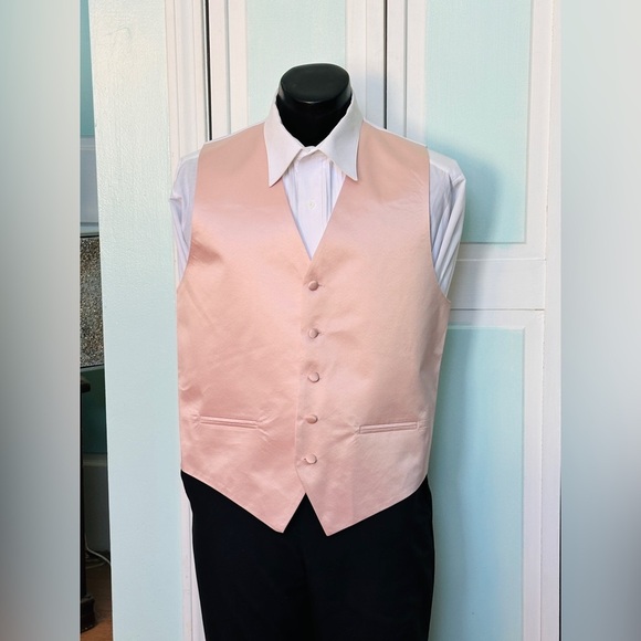 Blush Champagne Pink Satin Closed Back Vest Wedding Prom Men’s Medium M - Picture 1 of 4